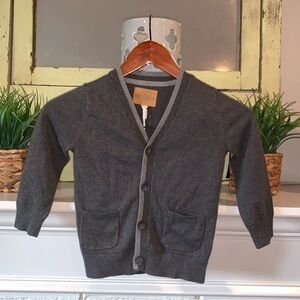 Hope & Henry Gray 100% Organic Cotton V-Neck Cardigan Elbow Patches NEW XXS (2T)